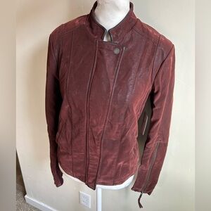 FREE PEOPLE Cool & Clean Vegan Faux Suede Leather Moto Jacket Women’s 4 Wine NEW